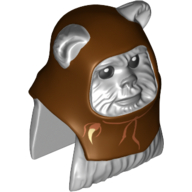 Minifig Head Special, Ewok with Reddish Brown Hood with White Tooth Print (Chief Chirpa) Light Bluish Gray