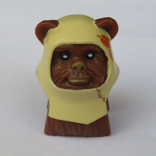 Minifig Head Special, Ewok with Tan Hood with Dark Orange Feathers Print (Paploo) Rotbraun