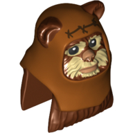 Minifig Head Special, Ewok with Dark Orange Hood and Tan Face Paint Print (Wicket) Rotbraun