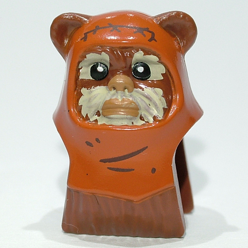 Minifig Head Special, Ewok with Dark Orange Hood and Tan Face Paint, Stitches and Creases Print (Wicket) Rotbraun