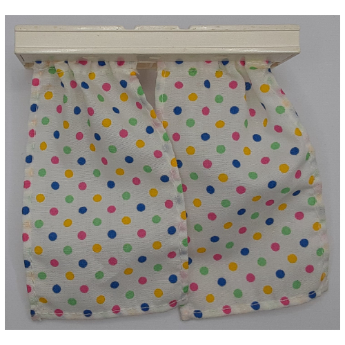 Duplo Curtains, White with Red, Blue, Lime and Yellow Dots Print, with Plate 2 × 6 Weiß