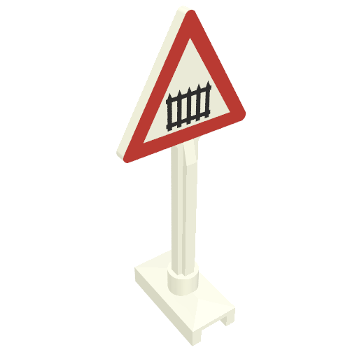 Road Sign Triangle with Level Crossing Print Weiß