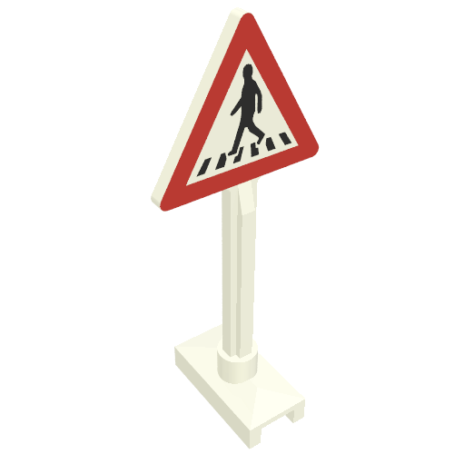 Road Sign Triangle with Pedestrian Crossing 1 Person in Crosswalk Print White