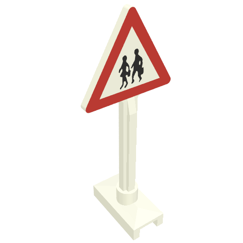 Road Sign Triangle with Pedestrian Crossing 2 People Print White