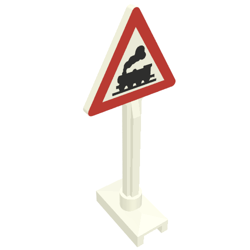 Road Sign Triangle with Train Engine Print White