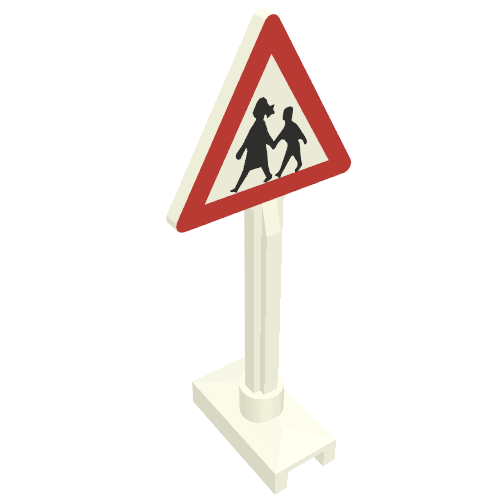 Road Sign Triangle with Children Playing Print Weiß