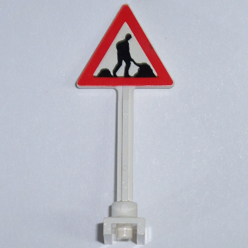 Road Sign Triangle with Roadworks Print - 2 Dirt Piles - Thick Worker White