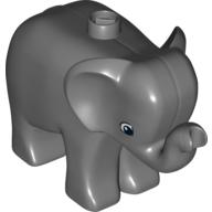 Duplo Animal Elephant Baby Standing, Angular Eye Print Dark Bluish Gray
