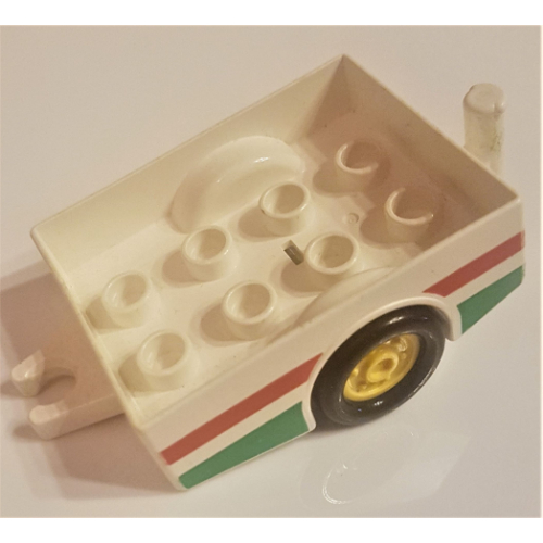 Duplo Trailer with Hitch Ends and Yellow Wheels, Green and Red Stripe Print Weiß