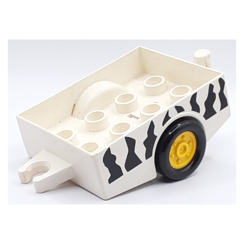 Duplo Trailer with Hitch Ends and Yellow Wheels, Safari Stripe Print White