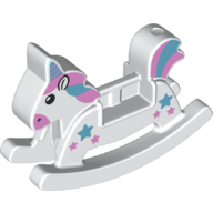 Duplo Rocking Horse with Unicorn with Azure and Pink Mane and Tail Print White