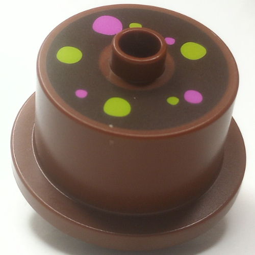 Duplo Food 2 × 2 Round Cake with Stud on Top with Lime, Dark Pink Decorations print Rotbraun