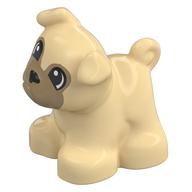 Duplo Animal Dog, Pug with Dark Tan Face and Black Nose Print Beige
