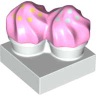 Duplo Food, Two Cakes on Plate Pink with Sprinkles Print White