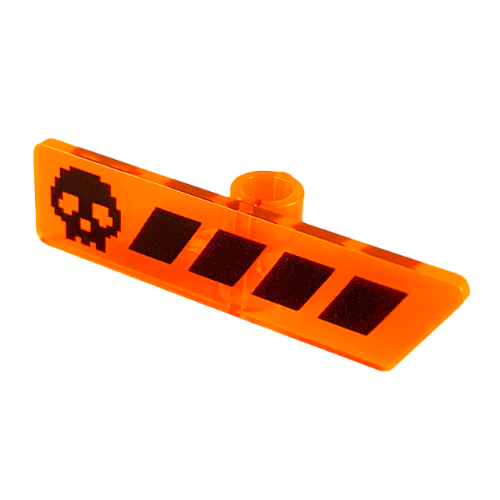 Minifig Gameplayer Label with Black Skull, Black Stripes print Trans-Neon Orange