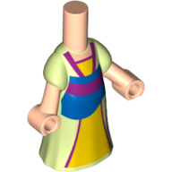 Microdoll Body Long Dress Yellowish Green with Bright Light Orange Under Dress, Blue Skirt, Dark Pink Trim, Light Nougat Hands Light Nougat