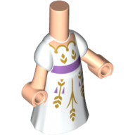 Microdoll Body Long Dress White with Gold Decorations, Lavender Band, Light Nougat Hands Light Nougat