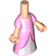 Microdoll Body Long Dress Bright Pink with White Under Dress, Dark Pink Trim, Light Nougat Hands Light Nougat