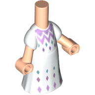 Microdoll Body Long Dress White with Dark Turquoise/Medium Lavender Decorations, Light Nougat Hands Light Nougat