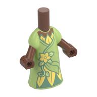Microdoll Body Long Dress Yellowish Green with Dark Green Under Dress, Bright Light Yellow Flower, Medium Brown Hands Medium Brown