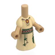 Microdoll Body Long Dress Tan with Dark Tan Collar, Dark Red/Dark Green Belt print Warmes Beige