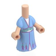 Microdoll Body Long Dress Bright Light Blue with Sand Green Belt, Lavender Trim print Hellnougat