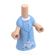 Microdoll Body Long Dress Bright Light Blue with Dark Azure Crustal, White Flowers print Light Nougat