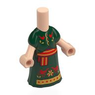 Microdoll Body Long Dress Dark Green with Red/Gold Sash, Birds print Hellnougat