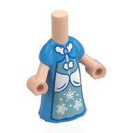 Microdoll Body Long Dress Dark Azure with Metal Blue Front, White Pockets, Laces, Snow Flakes print Light Nougat