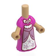 Microdoll Body Long Dress Dark Pink with Metal Pink Front, White Bottom, Snow Flakes, Shell print Warm Tan