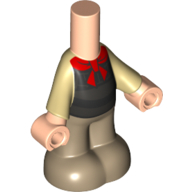 Microdoll Body Pants Dark Tan with Tan Shirt, Black Vest, Red Bow Tie, Light Nougat Hands print Light Nougat