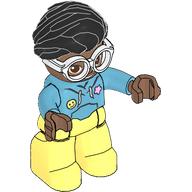 Duplo Figure with Hair Swept Right Black, Bright Light Yellow Legs, Hoodie Print and White Glasses Medium Azure