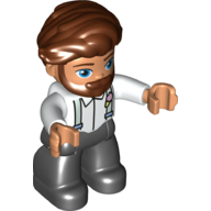 Duplo Figure with Hair Swept Right with Beard Reddish Brown, with Black Legs, Suspenders Print White