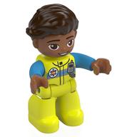 Duplo Figure with Hair Swept Right Dark Brown, With Vibrant Yellow EMT Suit Print Vibrant Yellow