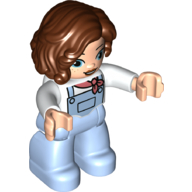 Duplo Figure with Long Hair Parted on Left Reddish Brown, With Bright Light Blue Legs, Coral Neckerchief Print Weiß