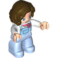 Duplo Figure with Long Hair Parted on Left Reddish Brown, Bright Light Blue Legs, Coral Neckerchief Print Weiß