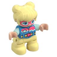 Duplo Figure Child with Two Buns on Top and Long Bangs Bright Light Yellow, Bright Light Yellow Legs, Wetsuit and Goggles Print Dunkelazur