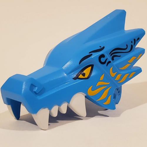 Creature Body Part, Dragon Head Upper Jaw with White Teeth, Yellow Eyes, Yellow/Dark Blue Markings print Dark Azure