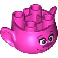 Minifig Head Special, with Ears and 4 Studs on Top, with Face with Magenta Nose and Smile Print (Poppy) Dark Pink