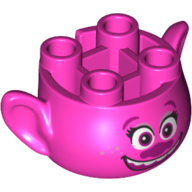 Minifig Head Special, with Ears and 4 Studs on Top, with Face with Purple Nose and Open Mouth Smile Print (Poppy) Dark Pink