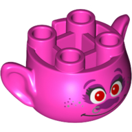 Minifig Head Special, with Ears and 4 Studs on Top, with Face with Red Eyes, Purple Nose with Nose Ring and Smile Print (Poppy) Dunkelrosa