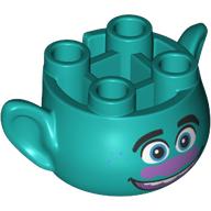 Minifig Head Special, with Ears and 4 Studs on Top, with Face with Medium Lavender Nose and Open Mouth Smile Print (Branch) Dunkeltürkis