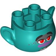 Minifig Head Special, with Ears and 4 Studs on Top, with Face with Red Eyes, Purple Nose and Gray Eye Shadow Print (Branch) Dunkeltürkis