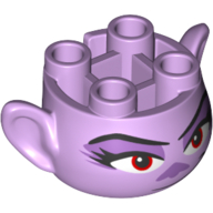 Minifig Head Special, with Ears and 4 Studs on Top, with Face with Red Eyes, Eye Shadow and Eyelashes Print (Queen Barb) Lavender