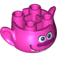 Minifig Head Special, with Ears and 4 Studs on Top, with Face with Big Smile and Teeth Print (Cooper) Dark Pink