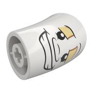 Brick Round 2 × 2 D. Tube with 45° Elbow and Axle Holes with Lumiere Face print in White