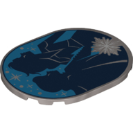 Tile Round 6 × 8 with Black Elsa and Anna Contour on Blue Background, Silver Star print Mattsilber