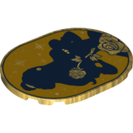 Tile Round 6 × 8 with Dark Blue Bell Contours on Dark Yellow Background, Golden Stars, Rose Perlgold