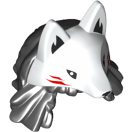 Hair and Headdress, Wolf's Head with Red Stripes, Long Black Hair print Weiß