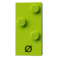 Braille Brick 2 × 4 with 3 Studs ⠪ and 'Ø' print Lime